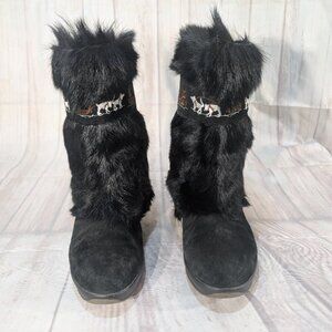 AiciBerllucci Women Black Suede Leather Sherpa Upper Comfort Casual Winter Boot